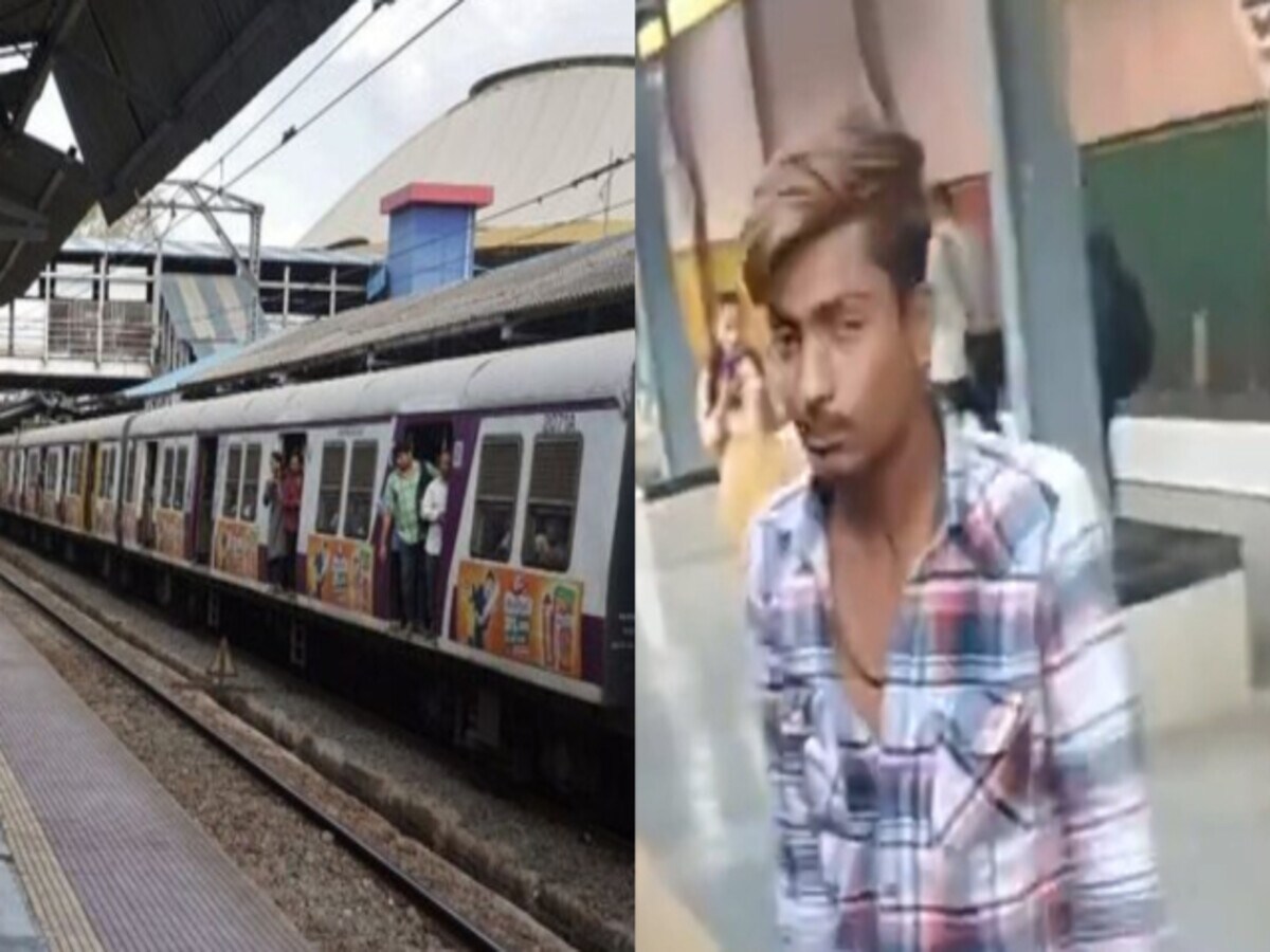 Performing dangerous stunt in Mumbai local